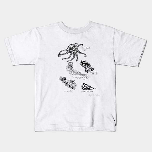 Venomous Sea Life Kids T-Shirt by Elizabeth Weglein Art